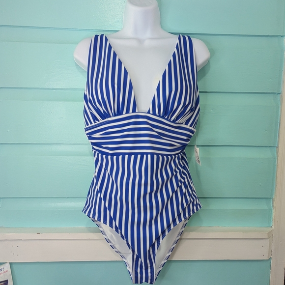 Blue Striped One Piece Swimsuit - Picture 1 of 1